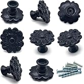 YOUYOUULU 8Pcs Black Flower Knobs - Solid Drawer Rose Knobs - Vintage Flower Handles with Scre. (Black 8pcs)