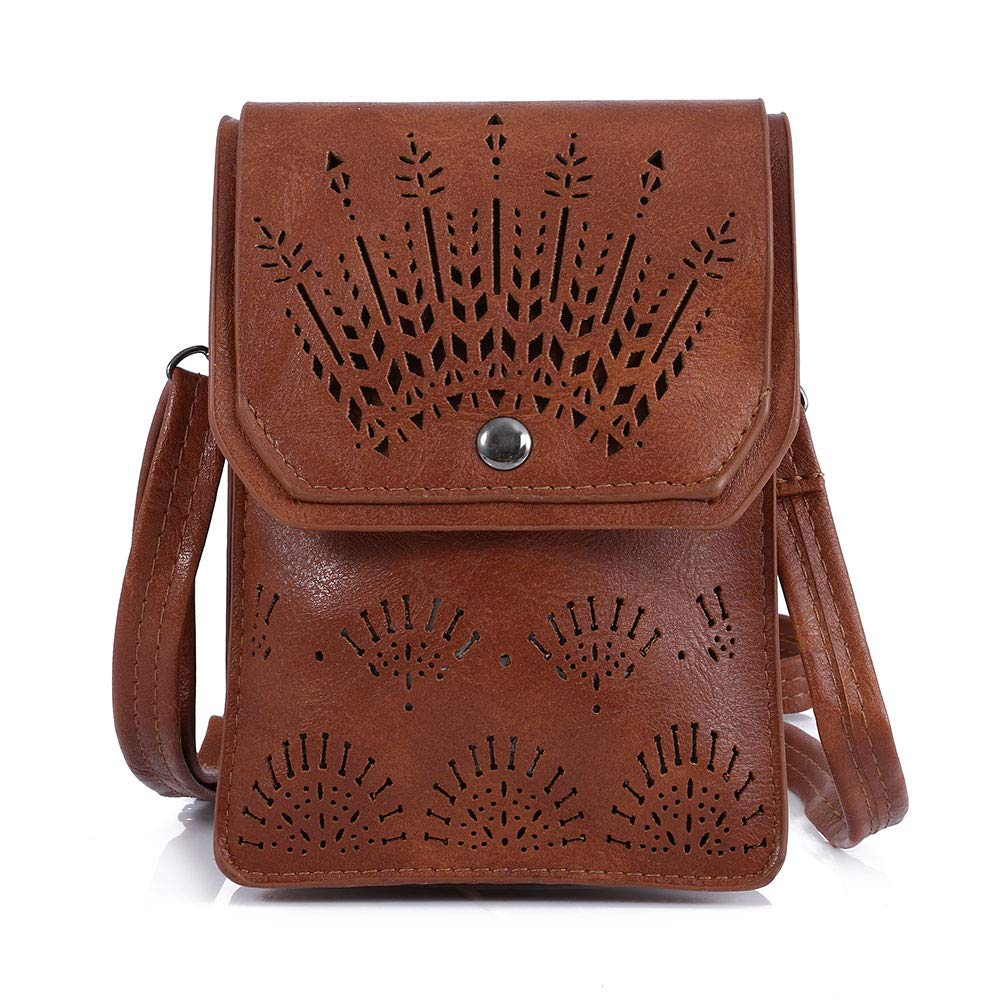 TENXITER Women Hollow Texture Small Crossbody Bags Cell Phone Purse Wallet for Girl (Brown)