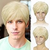 YYHR Mens Blonde Wig Short Layered Natural Fluffy Wig Synthetic Heat Resistant Halloween Cosplay Hair Wig