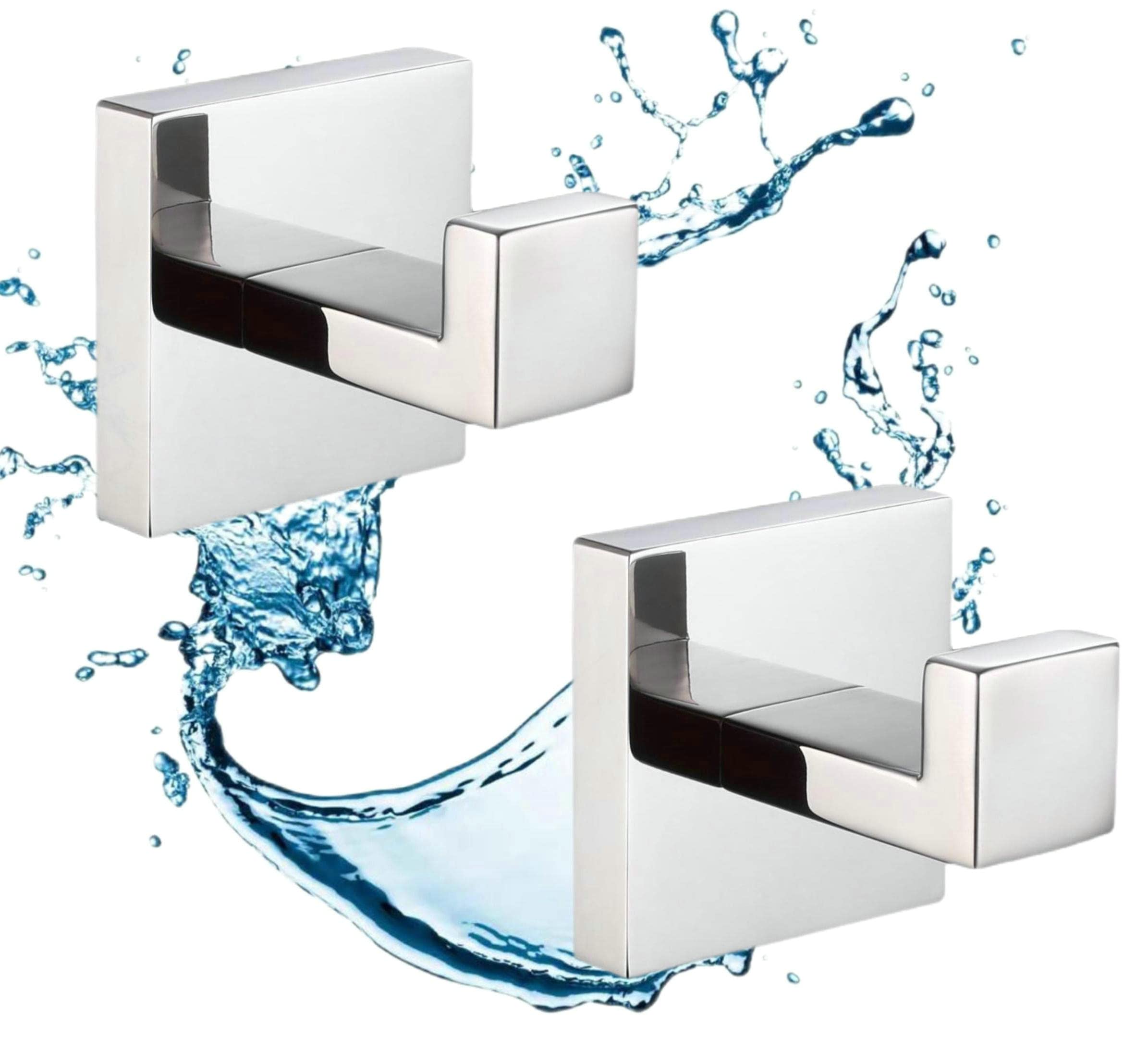 SHUNLI Bathroom Towel Hook, Coat&Robe Hooks, Heavy Duty Wall Hooks, Wall Mounted Square Bath Hook, Chrome, SUS304 Stainless Steel (2 Pack)