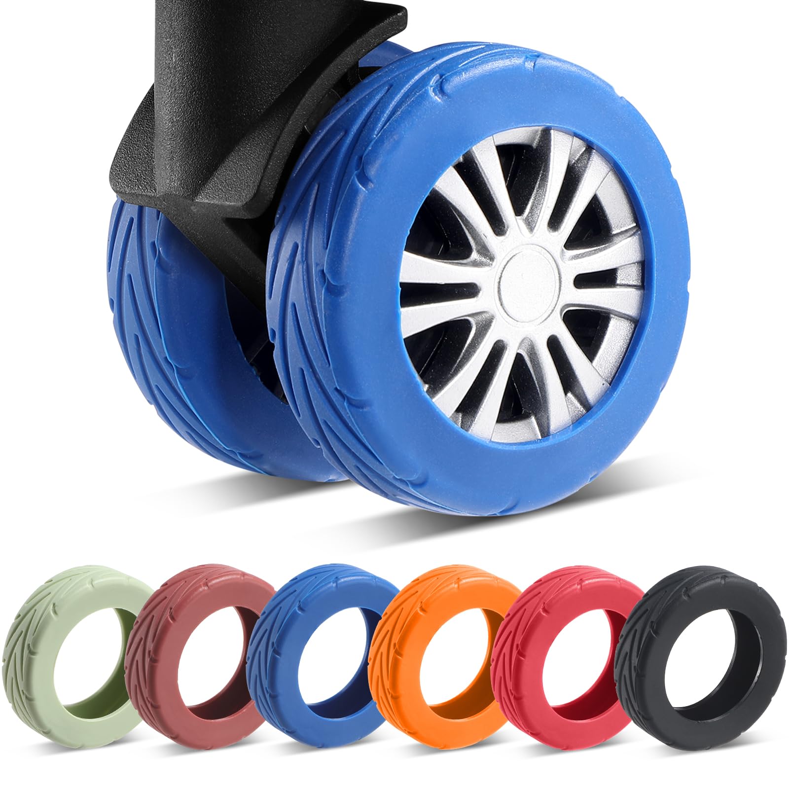 Photo 1 of 8 Pcs Upgrade Luggage Wheel Covers, Carry On Luggage Suitcases,Wear-Resistant, Anti-Noise, Silicone Wheel Protective Covers for 2-2.4" Spinner Wheel,Essential Travel Accessories (Blue)