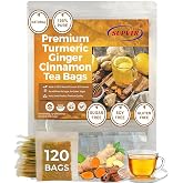 120 Bags Premium Turmeric, Ginger, Cinnamon Blend Tea Bags, Improve Digestion Turmeric Ginger Herbal Tea 100% Natural &amp; No Additives &amp; Caffeine Free