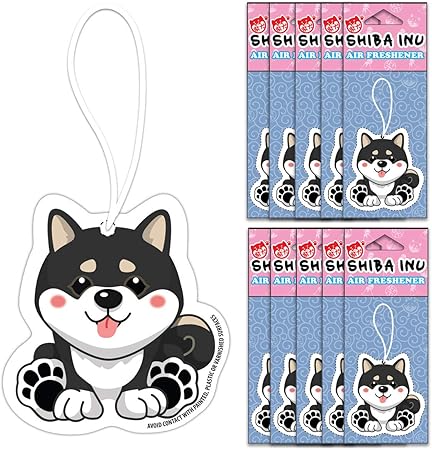 Amazon 柴犬 エアフレッシュナー 10枚セット しばいぬキャラクター 家や車用 芳香剤 黒柴 フレッシュニューカーのようなの香り 車用芳香剤 車 バイク