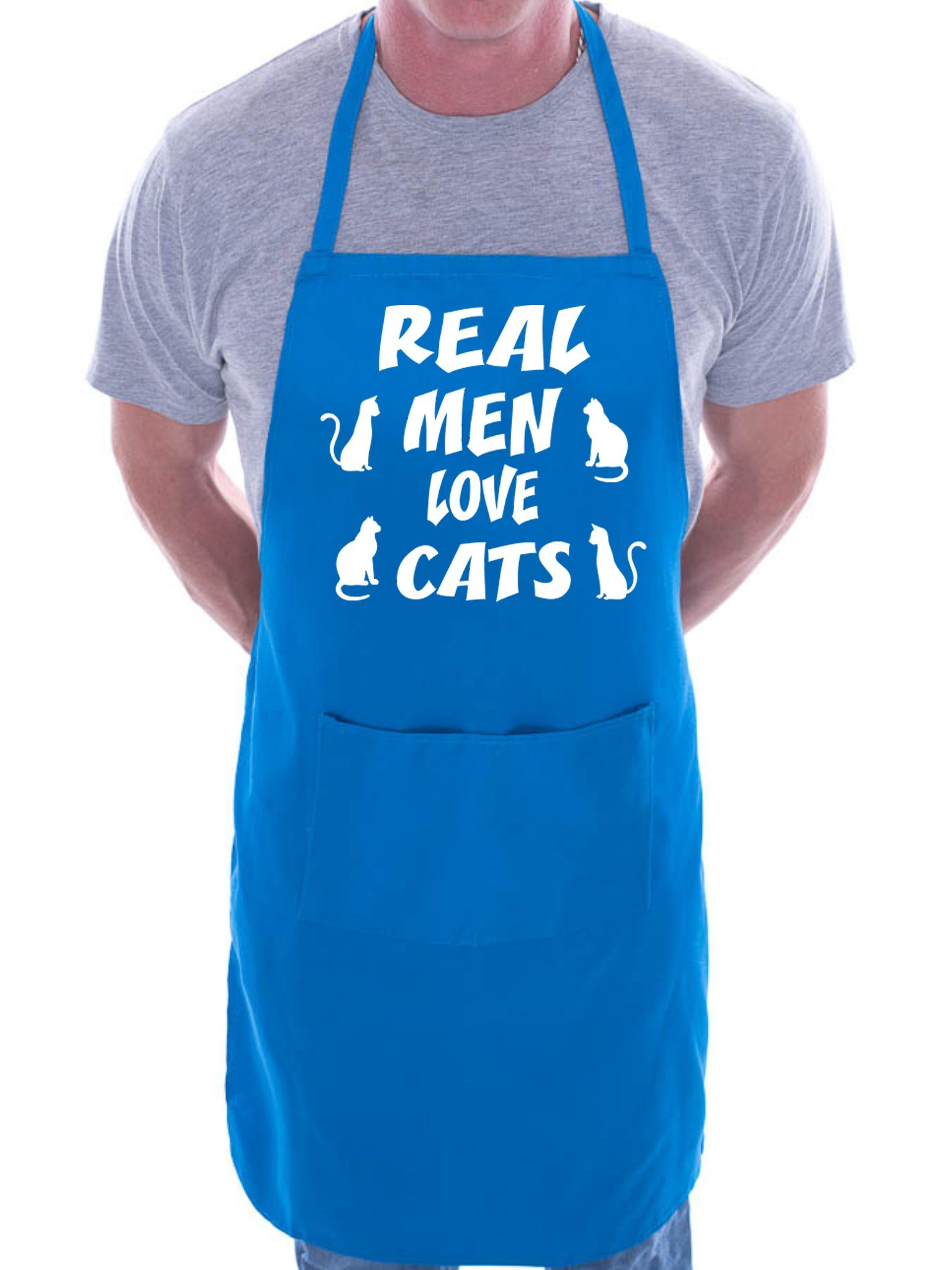 Print4U Real Men Love Cats BBQ Cooking Funny Novelty Apron Blue