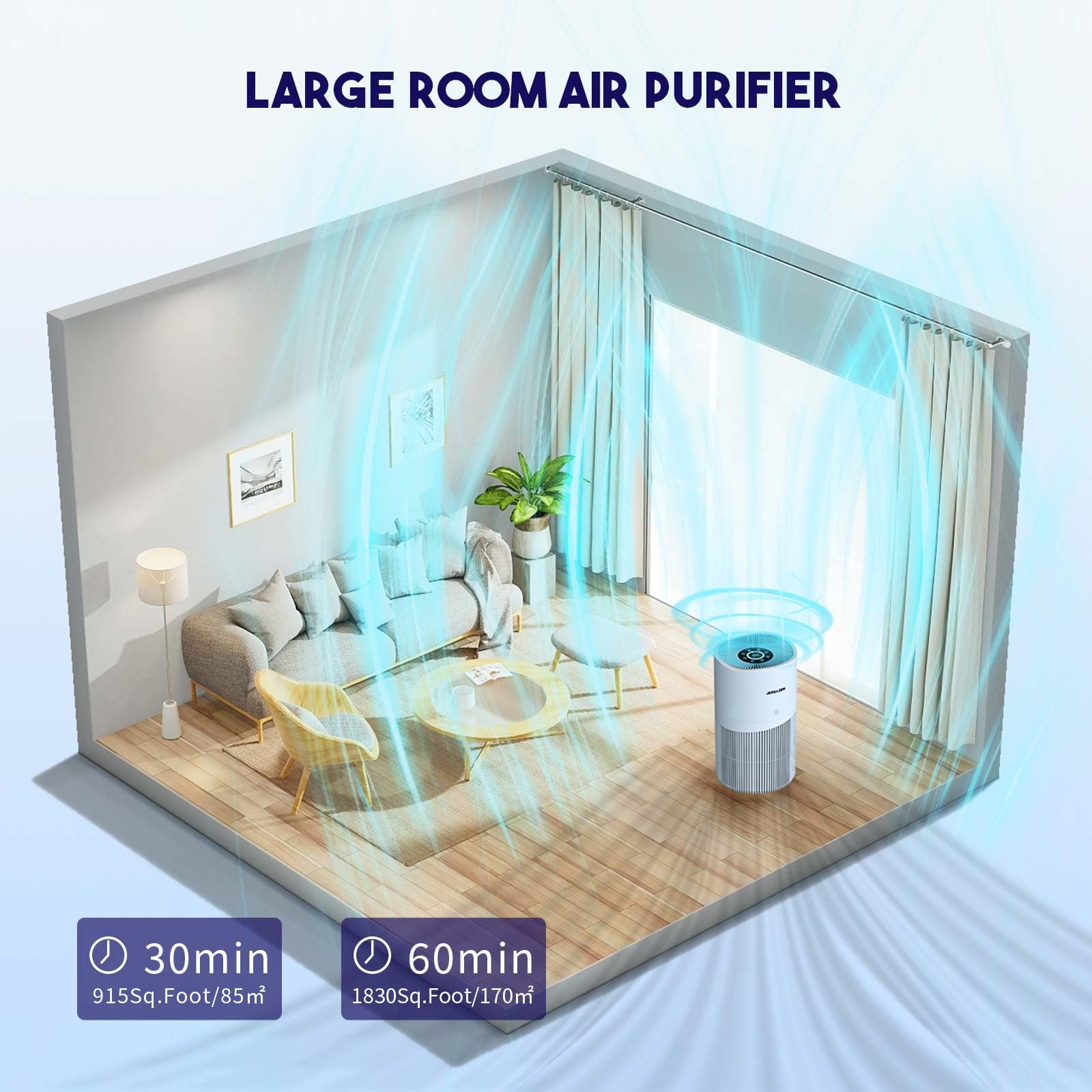 Jerdazen Air Purifiers for Home Large Room, Covers Up to 2216 ft², True HEPA 13 Filter Remove 99.97% is Suitable for Yoga Classroom, Living Room, Bedroom, Meeting room(Blue)