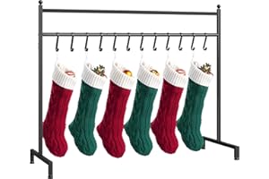 ELYKEN Christmas Stocking Holder Stand, Freestanding Stocking Rack with 12 Removable Hooks, Heavy Duty Metal Christmas Stocking Stand for Floor, Weighted Stocking Holder with Adjustable Feet, Black