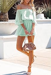 Fixmatti Women's Off The Shoulder Romper Shorts