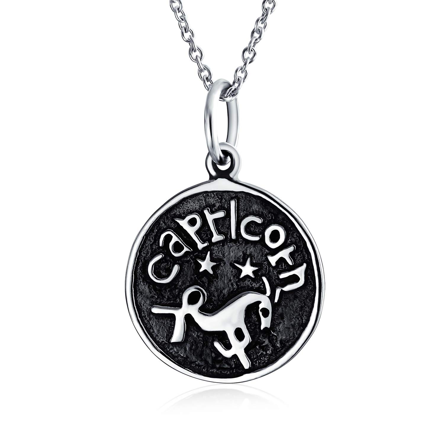 Bling Jewelry Capricorn Zodiac Sign Astrology Horoscope Round Medallion Pendant For Men Women Necklace Antiqued Sterling Silver โ image 1