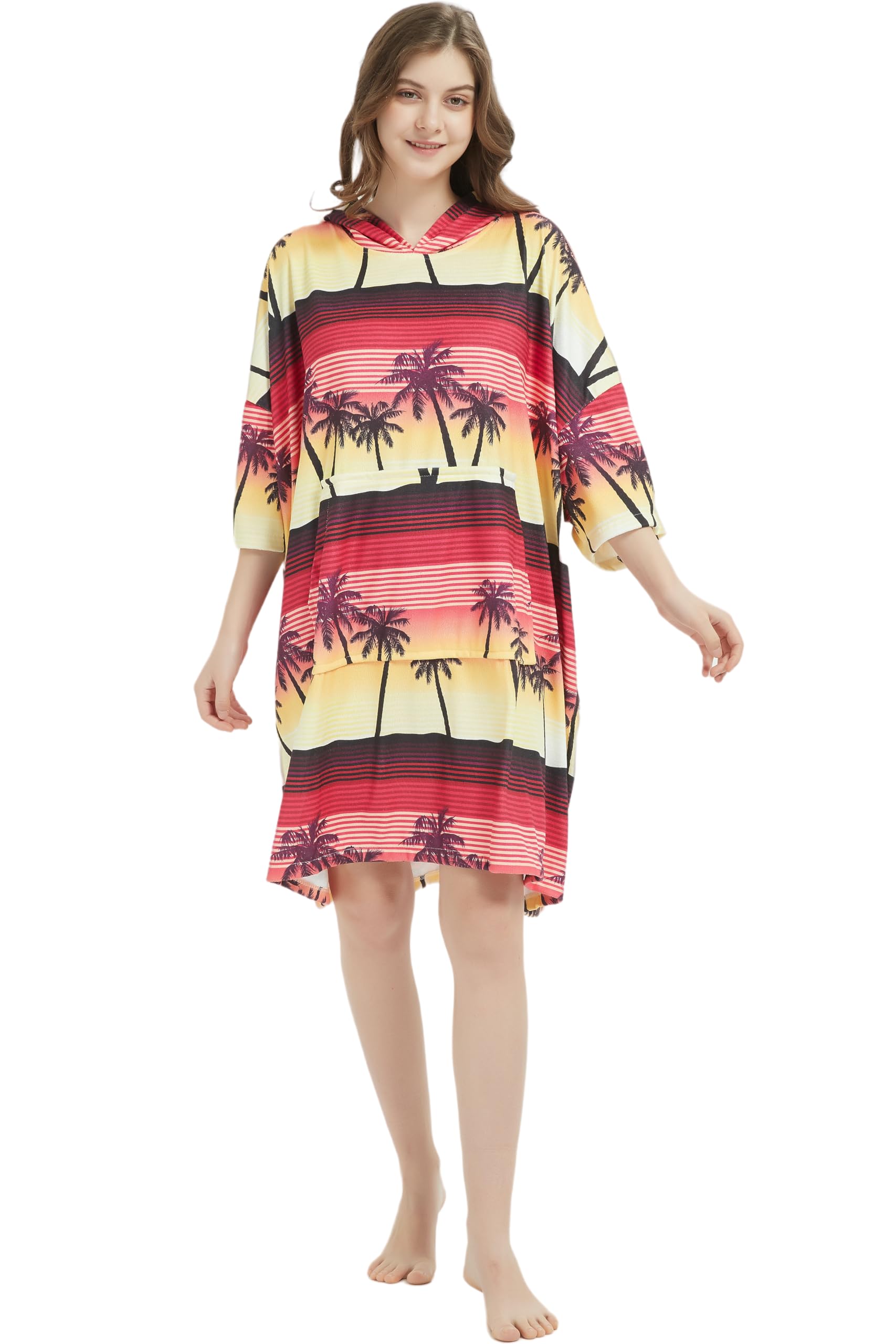 VERTAST Changing Bath Robe, Oversized Surf Poncho Hooded Towel Hoodie Beach Robe Swim Coverup Towel Wetsuit Water Absorbent & Quick-drying, One Size Fit Men Women, Sunrise