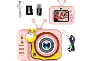 HUUFLYTY Kids Camera Toddler Digital Camera for Ages 3 4 5 6 7 8 9 Years Old Boys Girls, Christmas Birthday Gifts, Kids Digital Camera Toys for Birthday Gifts, Selfie Camera for Childrens (Pink Snail)