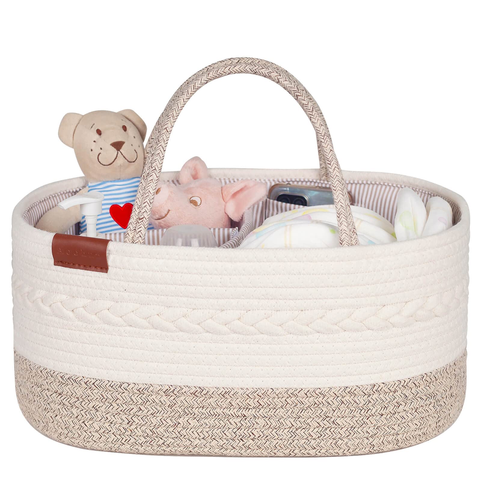 Aoohun Nappy Caddy Organiser, Baby Diaper Basket Changing Bag Newborn Shower Gifts Basket, Neutral Brown