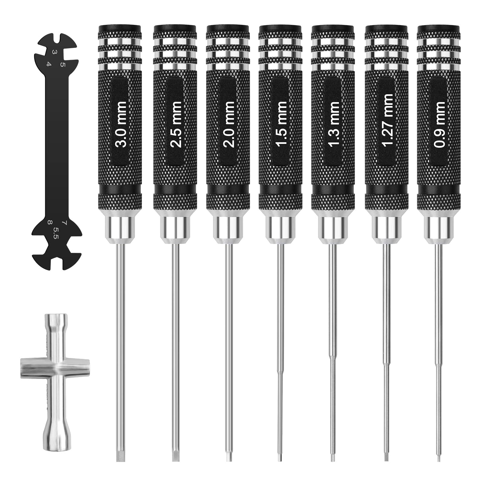 Craznick Hex Screwdriver RC Tool Kit: Hex Screw Driver Set 0.9/1.27/1.3/1.5/2.0/2.5/3.0mm Hexagon Allen Driver with Nut Driver Wrench for RC Car Multi-Axis FPV Racing Drone Quadcopter Helicopter Model