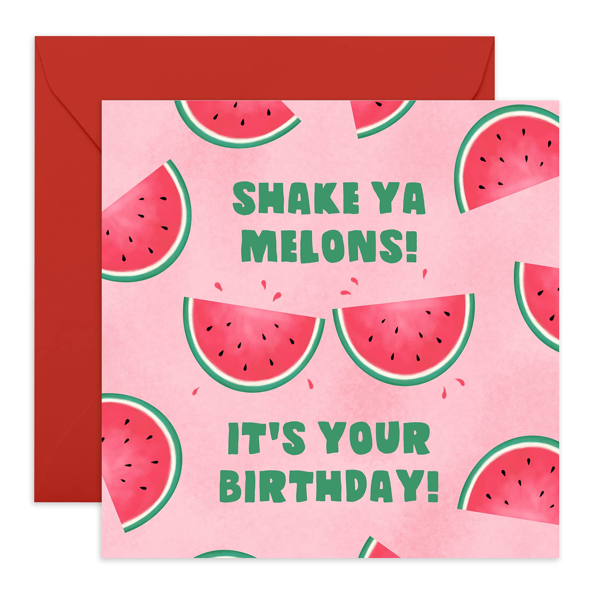 Central 23 - Funny Birthday Card – 'Shake Ya Melons' – Pink Design – Cheeky Card for Women – Witty Joke for Friends – Comes with Fun Stickers