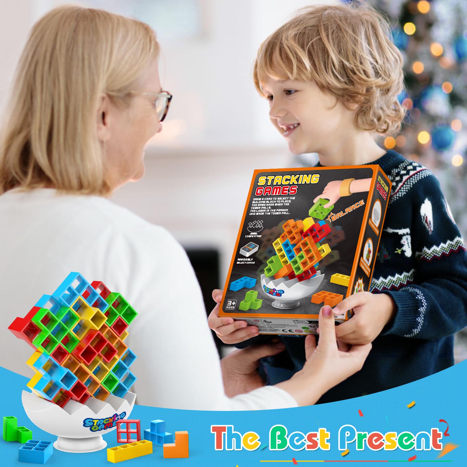 70Pcs Tetra Board Game for Kids & Adults 4-8 8-12, Team Building Blocks Stacking Game, Stacking Balance Toy for Family Friend, 2 Players+ Family Games