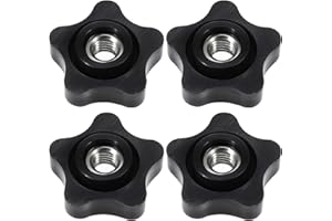SKRFREN 4 Pcs 3/8"-16 Female Thread Knob, Five-Star Thru Knobs, Clamping Nuts Knobs 5 Star Shaped Threaded Knob for Drilling Machine, Plastic Screw-On Type
