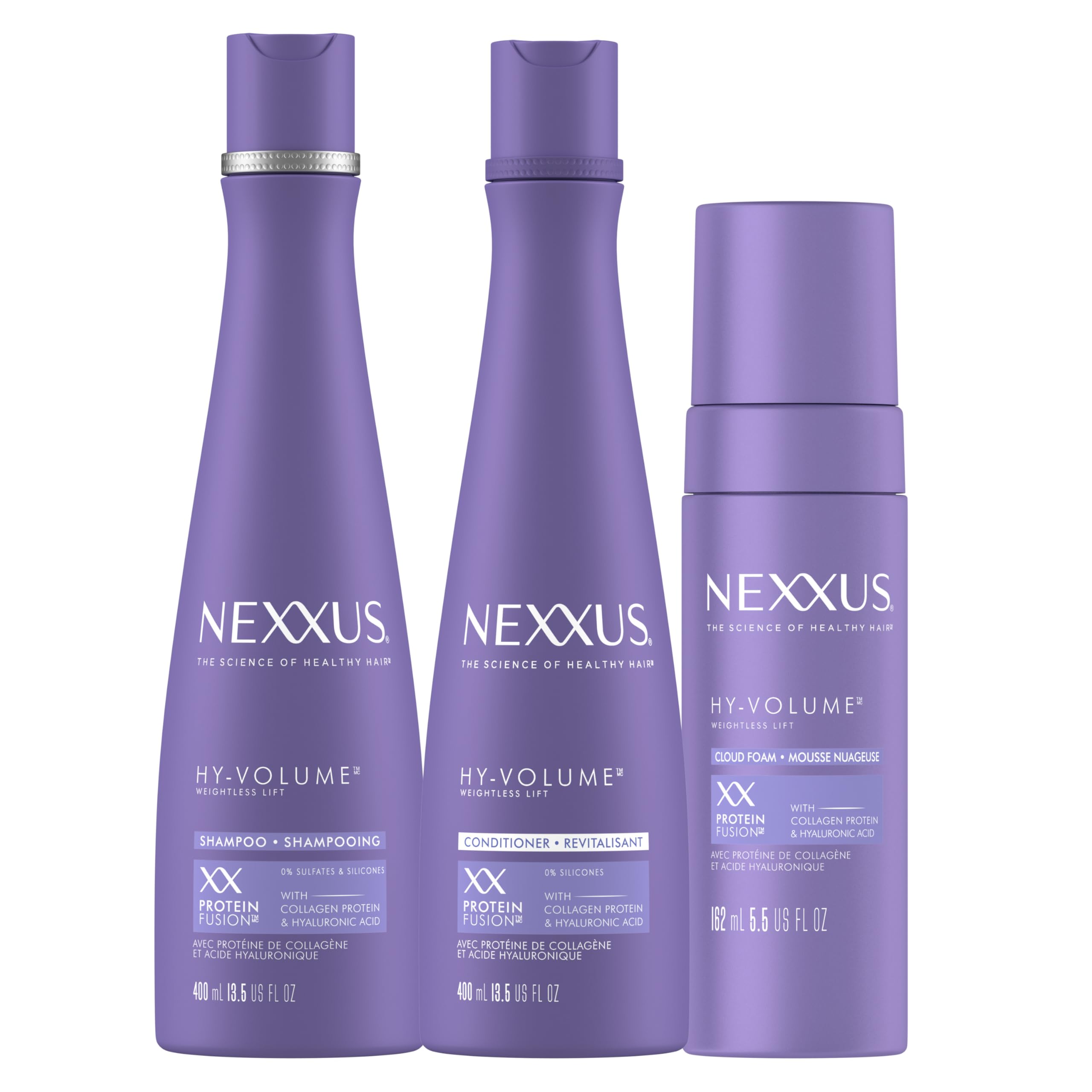 Photo 1 of Nexxus HY-VOLUME Weightless Lift Shampoo, Conditioner & Foam 3 Pack PROTEIN FUSION with Collagen Protein & Hyaluronic Acid For Flat & Limp Hair for 48 Hours of Volume 13.5 fl oz & 5.5 fl oz