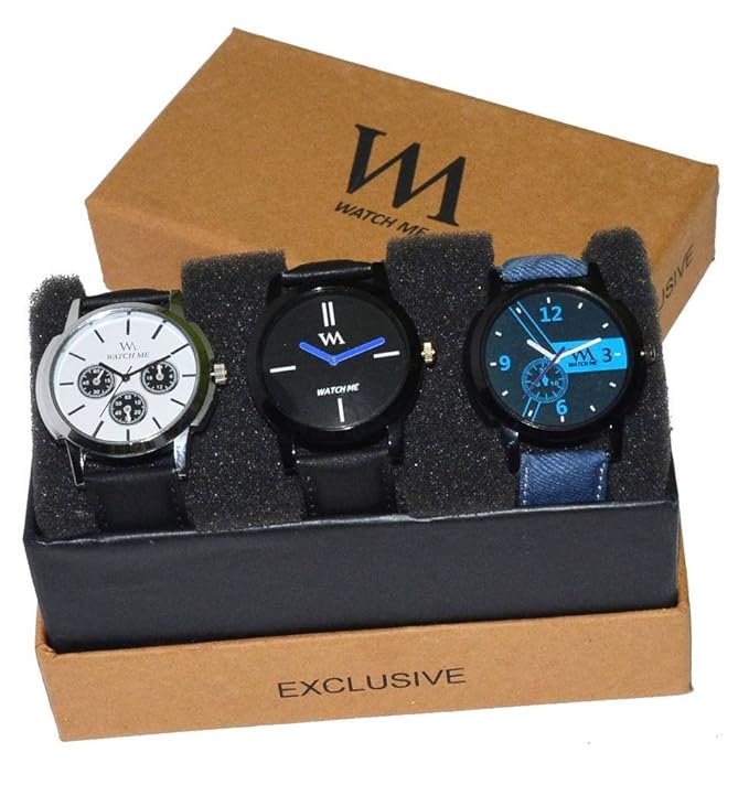WM Stylish Quartz Analog Watches Leather Multicolor Combo for Men and Boys WMD-008-WMC-004-WMC-002aeons