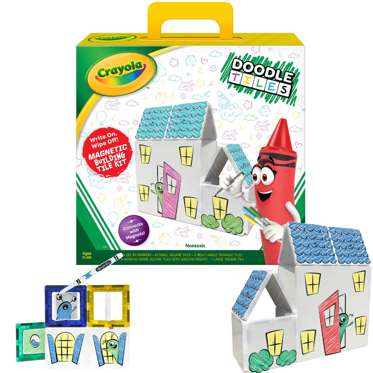 CreateOn Crayola Doodle Magnetic Tiles Building Set for Kids, Magnetic Kids’ Building Toys, STEM & Montessori Arts & Creativity Toys for Boys and Girls Ages 3+, 24-Piece Set