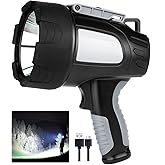 LBE Rechargeable Spotlight Outdoor,1000,000 Lumens Led Spotlight Flashlight with Cob Light and Foldable Tripod, 6 Modes Water