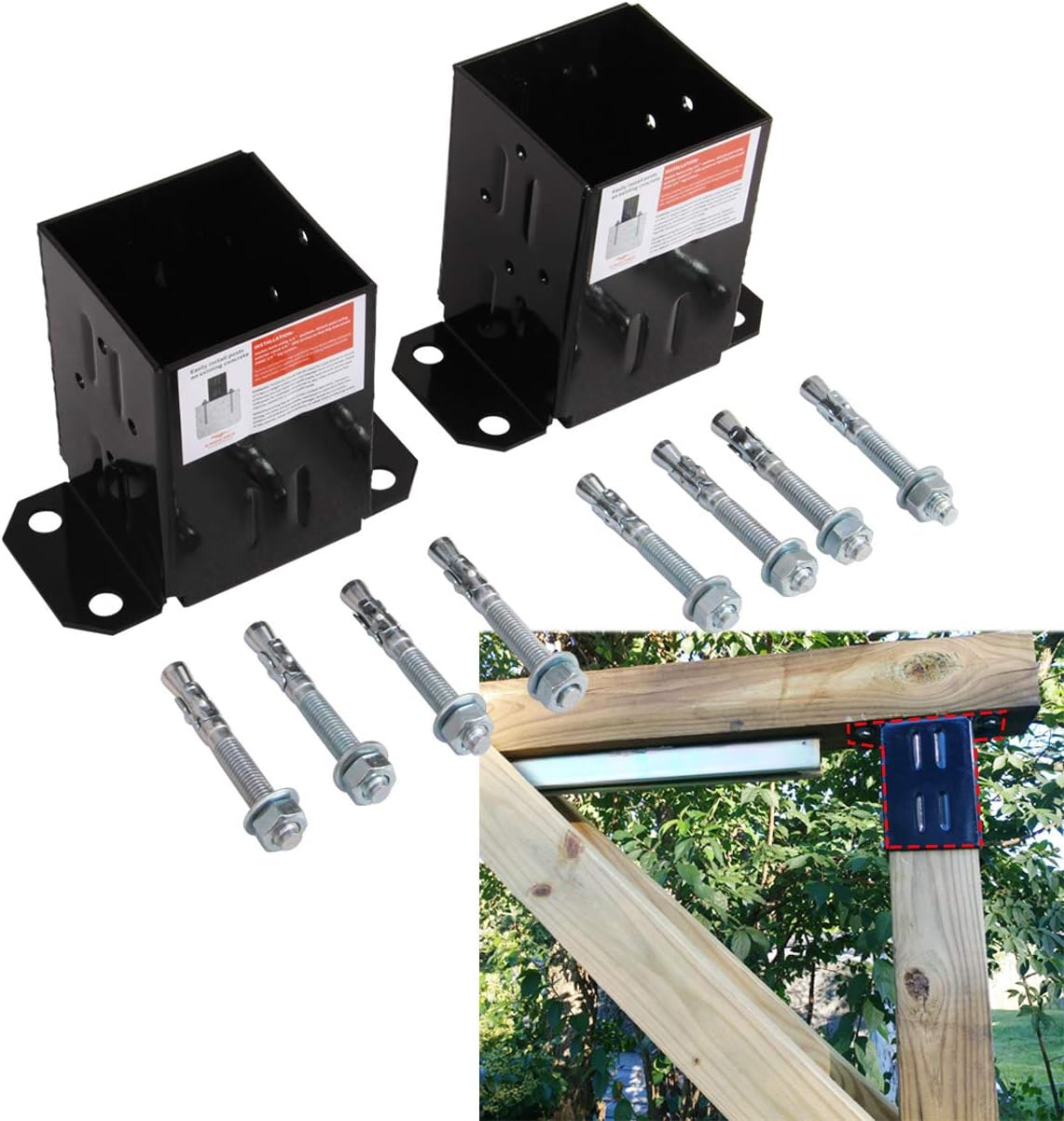 Hydraker 2Pcs 4"×4“ Fence Post Mount Concrete Deck Base Post with Black