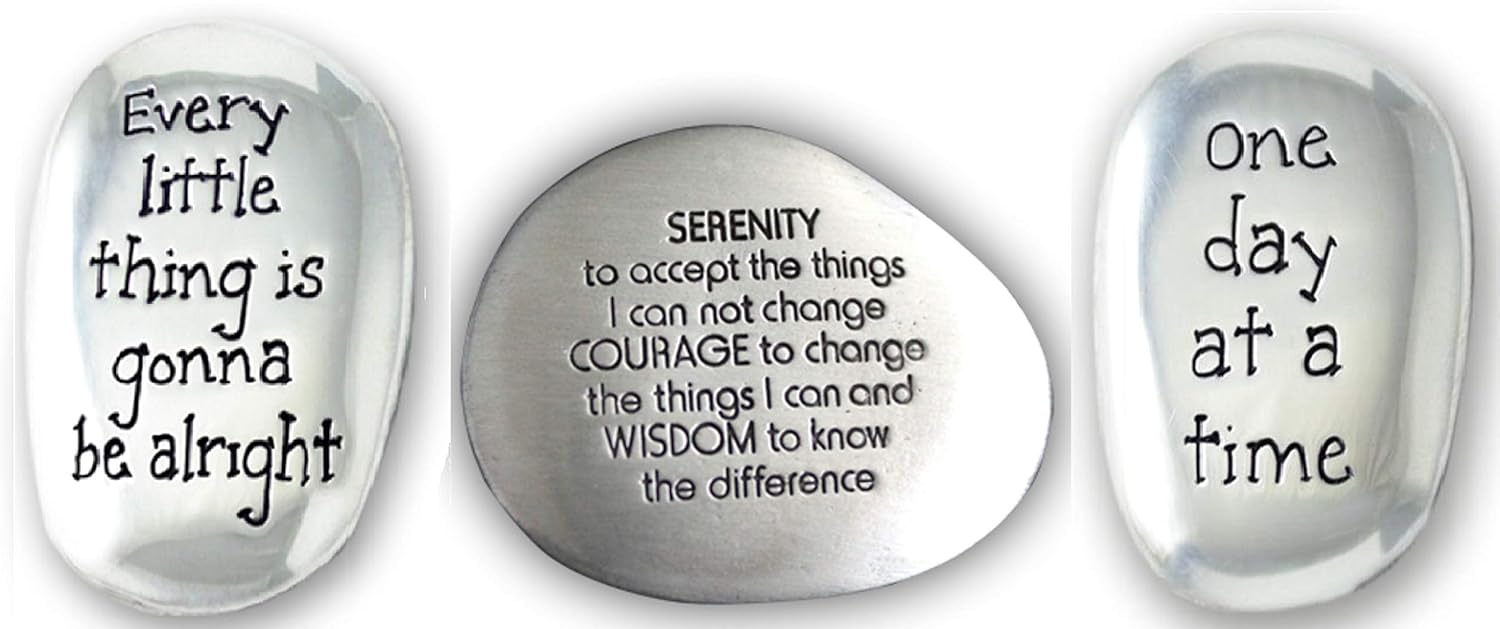 Indoor Fountains & Accessories - 3 Positive Affirmation Stones | Soothing Stone Set with Inspirational Words | Motivational Thumb Stones with Serenity Prayer, One Day at A Time, Every Little Thing is Going to Be Alright Theme
