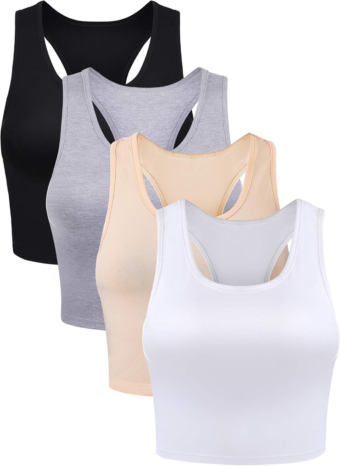 4 Pieces Basic Crop Tank Tops Sleeveless Racerback Crop Sport Cotton Top for Women
