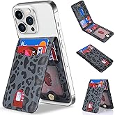 Cavor Compatible with Magsafe Wallet, Magnetic Wallet for iPhone 17/16 Pro Max/15 Pro/14 Plus/13/12 mini, Magnetic Card Holder with Adjustable Stand,Leopard Black