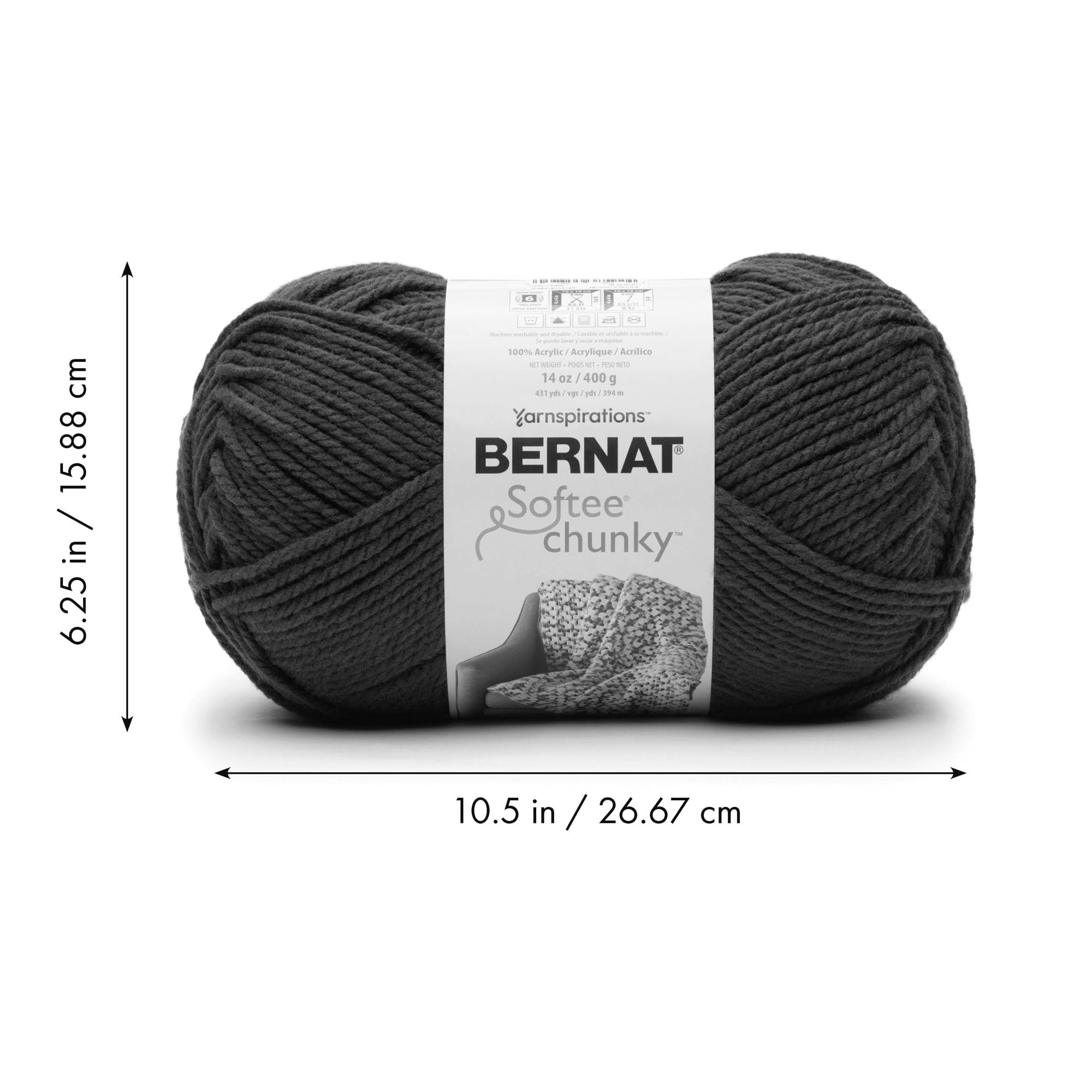 Softee Chunky BB True Gray Yarn - 1 Pack of 14oz/400g - Acrylic - #6 Super Bulky - 431 Yards - Knitting/Crochet