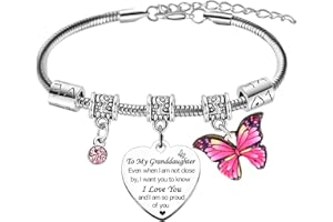 BESPMOSP Granddaughter Charm Bracelet I Love Gifts for Granddaughter Christmas Birthday Gift from Grandma Grandpa Proud Of You Gifts for Granddaughters Graduation Gift Butterfly Bracelet Heart Rhinestones Bracelet Jewelery