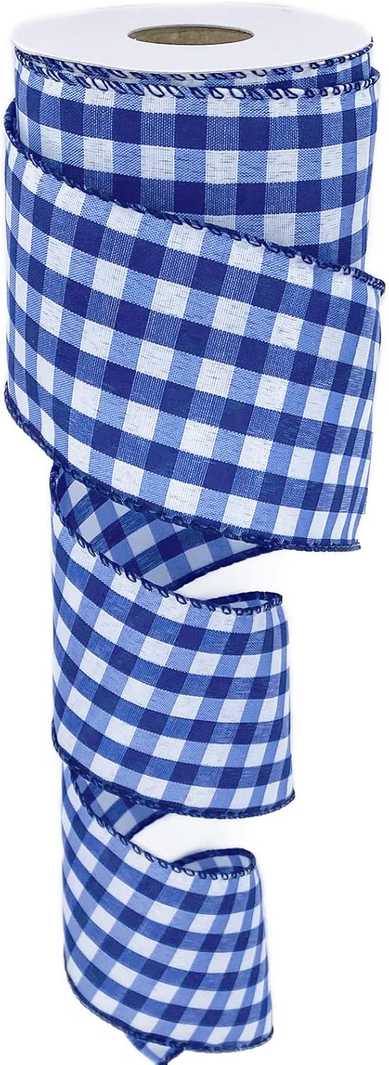 Bows & Ribbons - Leecogo Royal Blue White Buffalo Check Plaid Wired Ribbon,2 1/2”x10 Yard, Farmhouse Gingham Ribbon for Easter, Christmas, Wreath, Spring, Summer, Wedding, Baby Shower, Birthday.
