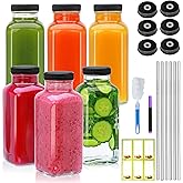 Maredash 12oz Glass Bottles with lids,juice bottles gifts for women,glass bottles with lids,glass water bottles. Kit includes Stainless Steels Straws,Two Types of Lids,Cleaning Brush 6pcs