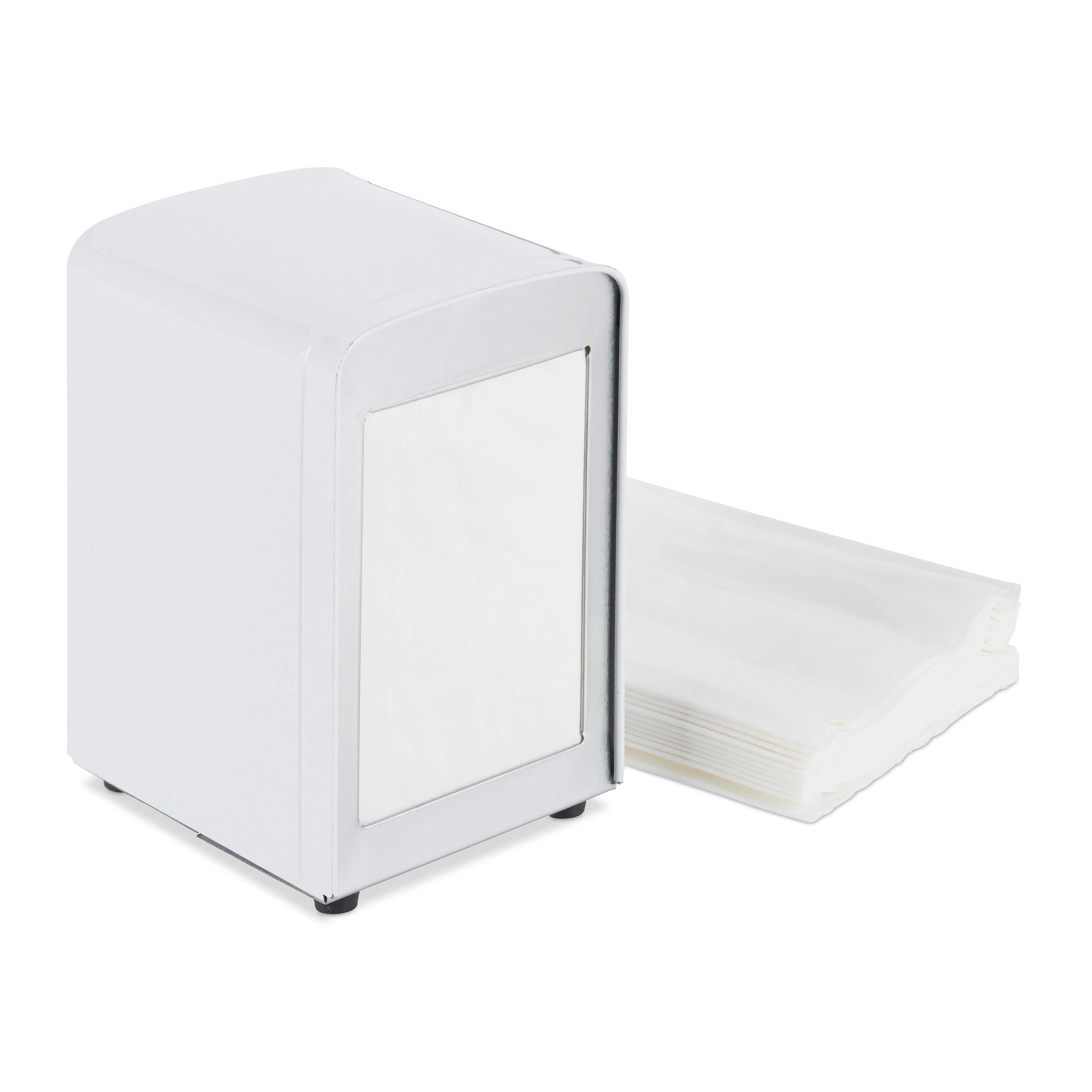 Relaxdays Napkin Dispenser Retro, Small Paper Serviettes, for Cafe, Bistro etc, HWD: 15x9.5x11, White
