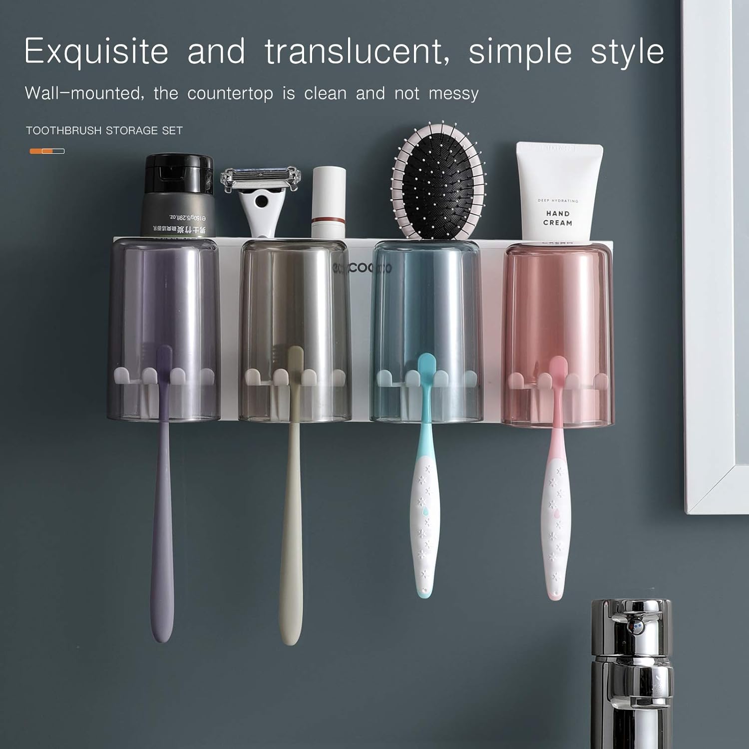 MOPMS Multifunctional Wall-Mounted Toothbrush Holder, Bathroom Space Saving Toothbrush Organizer - 4 Cups: Kitchen & Dining