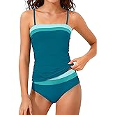 NAPU Girls Swimsuit Color Block Tankini Swimsuit Quick Dry 2 Piece Bathing Suit for Girls 9-16 Years Teens Swimwear Summer