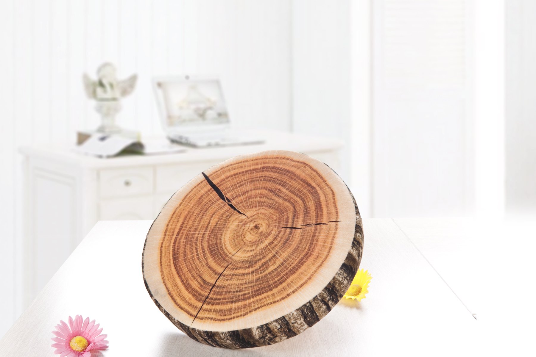 HYSEAS Round Throw Pillows 14 Inch Foam Stump, 3D Digital Print Decorative Comfortable Plush Stuffed Cushions Tree Wood Slice Toy Seat Pad for Couch, Chair, Floor, Sofa