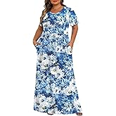 Tencede Womens Plus Size Maxi Dresses Summer 2026 Casual Short Sleeve with Pockets Long Dress 1X-5X