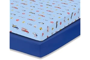 Everyday Kids 2 Pack Fitted Boys Crib Sheet, 100% Soft Breathable Microfiber Baby Sheet, Fits Standard Size Crib Mattress 28in x 52in, Nursery Sheet - Rescue/Blue