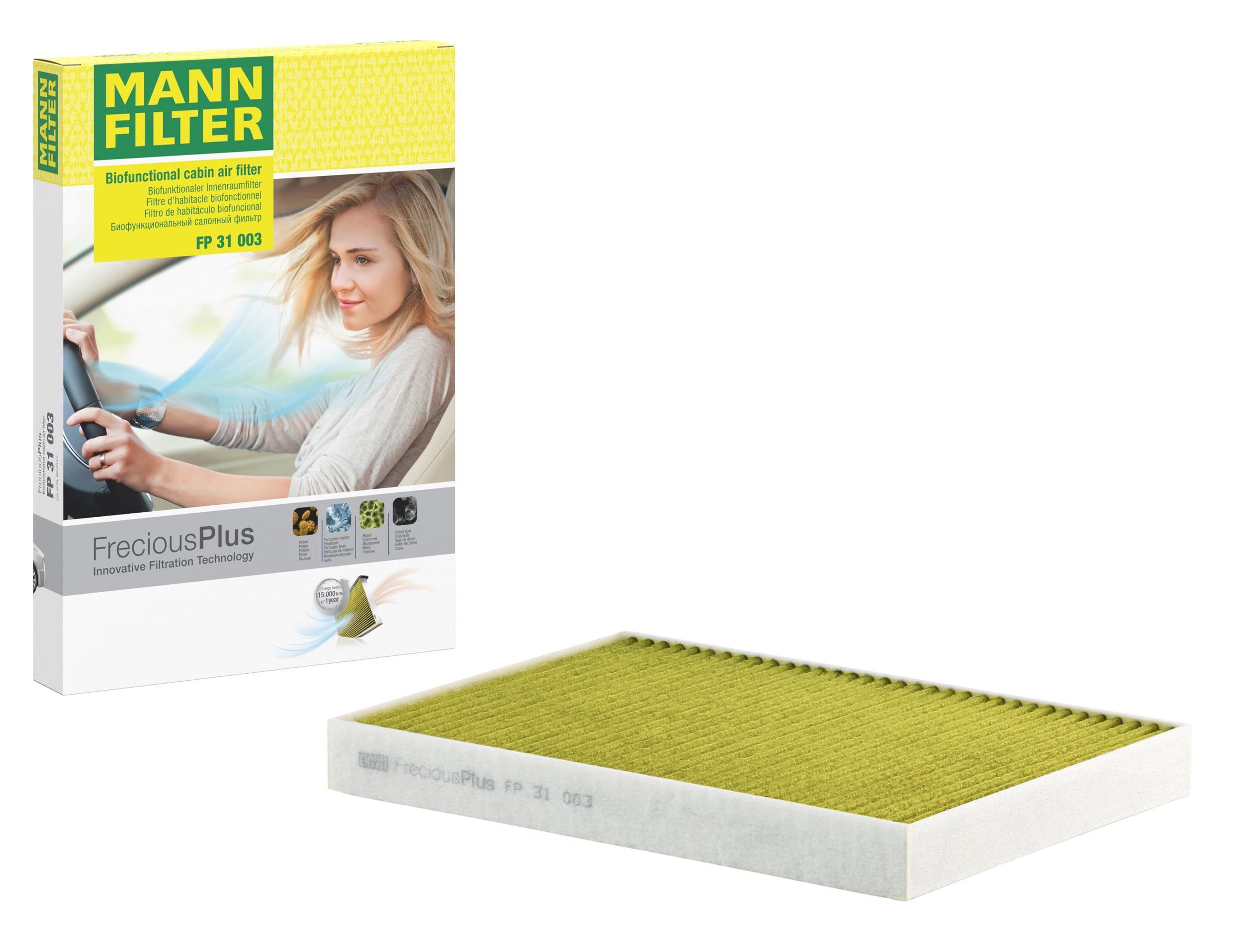 MANN-FILTER FP 31 003 Cabin Air Filter - FreciousPlus Biofunctional Pollen Filter - for Cars + Transporters