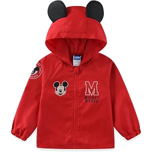 Disney Mickey Mouse Boys Hooded Windbreaker Outerwear Jacket with Ears for Toddler