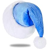 Eoocan Santa Hat, Santa Hat for Kids, Unisex Velvet Comfort Light Blue Christmas Hats Extra Thicken Classic Plush for Christmas New Year Festive Holiday Party Supplies