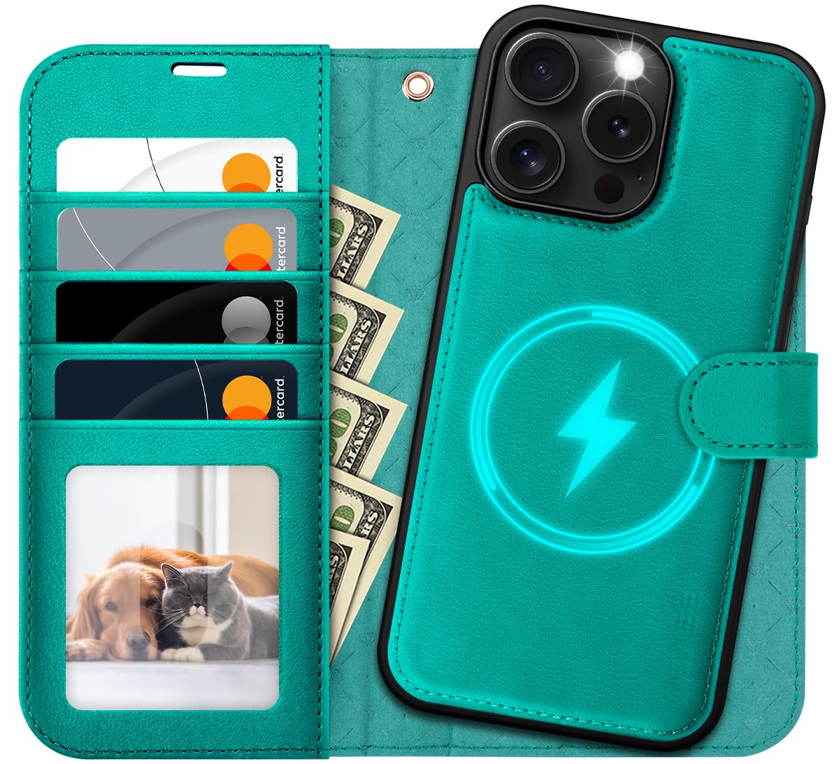 Photo 1 of OCASE for iPhone 16 Pro Max Case Detachable Wallet Case with Card Holder, 2 in 1 Pu Leather Flip Folio with RFID Blocking Stand Wrist Strap Shockproof Phone Cover 6.9 Inch 2024, Blue Green