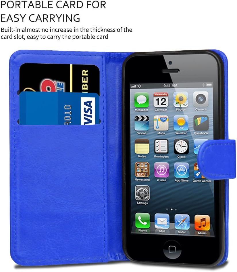 GAPlus iPhone SE 5 5S Case Premium Leather Flip Wallet Case Cover Pouch For iPhone SE 5 / 5S and Screen Protector With Polishing Cloth And Stylus (Blue) - Image 4