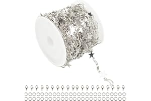 YOUBEIYEE 16.4 Feet/ 5 Meters Brass Chains for Jewelry Making Star Moon Shaped Link Chain Bulk Roll DIY Necklace Bracelet Jewelry Supplies Silver Plated 50pcs Open Jump Rings 20pcs Lobster Claws