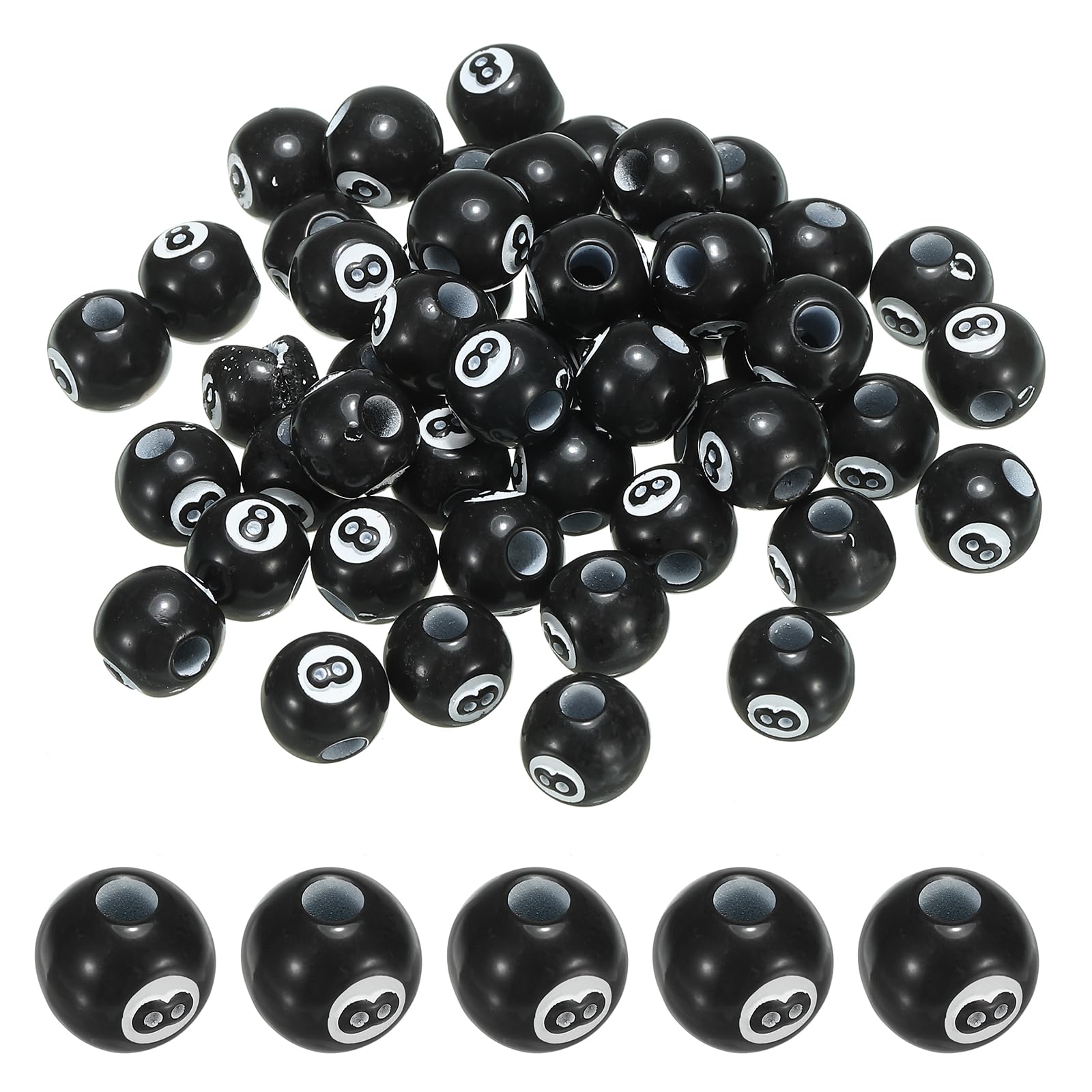 PATIKIL 12mm Sports Ball Beads, 50 Pcs Acrylic Billiards Beads Bulk Round Sports Spacer Beads for DIY Crafts Bracelet Necklace Making, Black