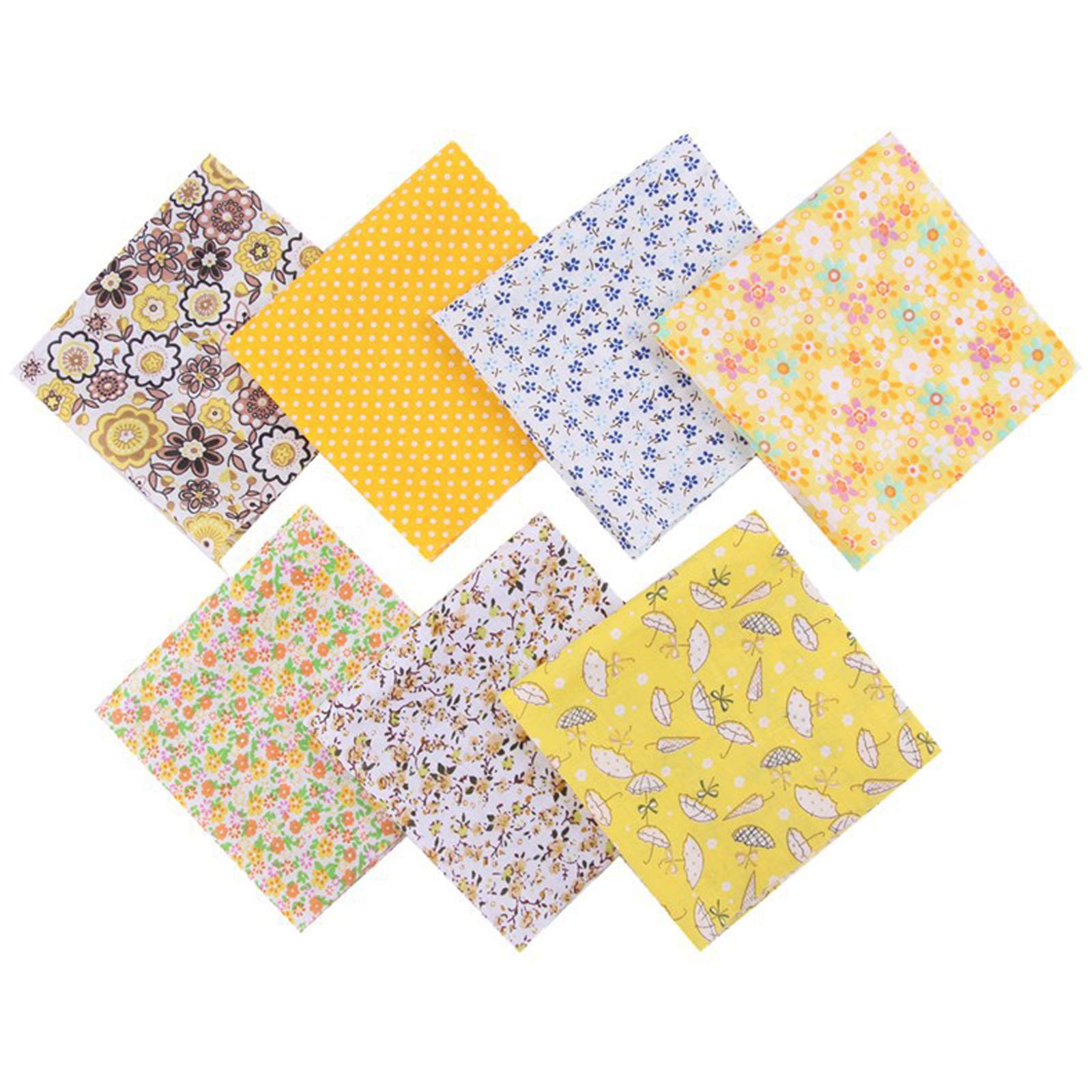 Cotton Craft Fabric Bundle Patchwork 7 Pack 25 * 20 Squares Sewing Patchwork Different Pattern Cloths DIY Scrapbooking Artcraft (Yellow)
