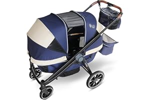 Freetex Tandem Wagon Stroller–All-Terrain 2-in-1 Push&Pull Design, Double Seat, Large Storage, Adjustable Canopy, Removable Child Tray for Kids Outdoor Adventures&Family Outings