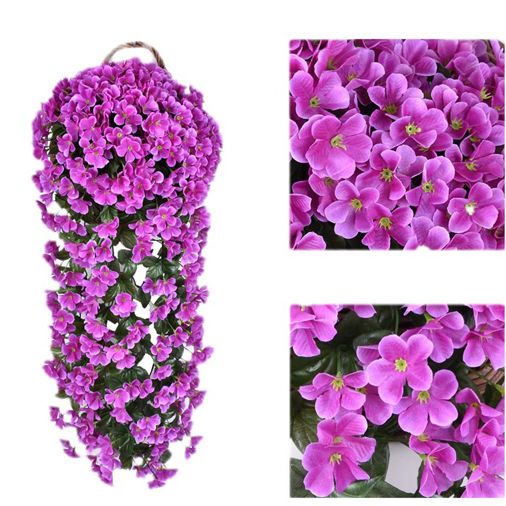 Samidy 2PCS Artificial Vine Silk Flower Garland Hanging Baskets Plants Home Outdoor Wedding Arch Garden Wall Decor (Purple)