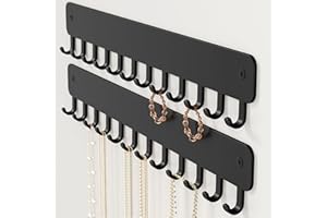 bussdis Drill-In Necklace Organizer: Sturdy Necklace Holder Wall Mounted with Hooks for Tangle-Free Jewelry Storage – Space-Saving Wall Necklace Hanger, Black, 2 PCS
