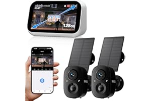 SANSCO 2K Wireless Security Cameras System, 4CH Touch Screen NVR, 2X Solar-Powered 4MP Outdoor Camera, No Subscription, Color Night Vision, 2 Ways Audio, 128G up to 360 Days Recording, 5G/2.4G WiFi