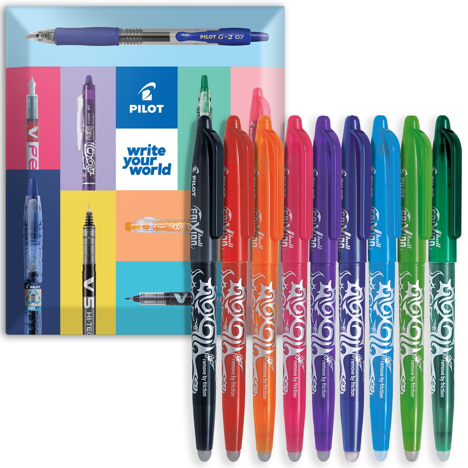 PILOT Frixion Heat/Friction Erasable Rollerball Pen FR7 - Medium Line 0.7mm Tip Nib - Pack of 9 Pens in Envelope Gift Packaging